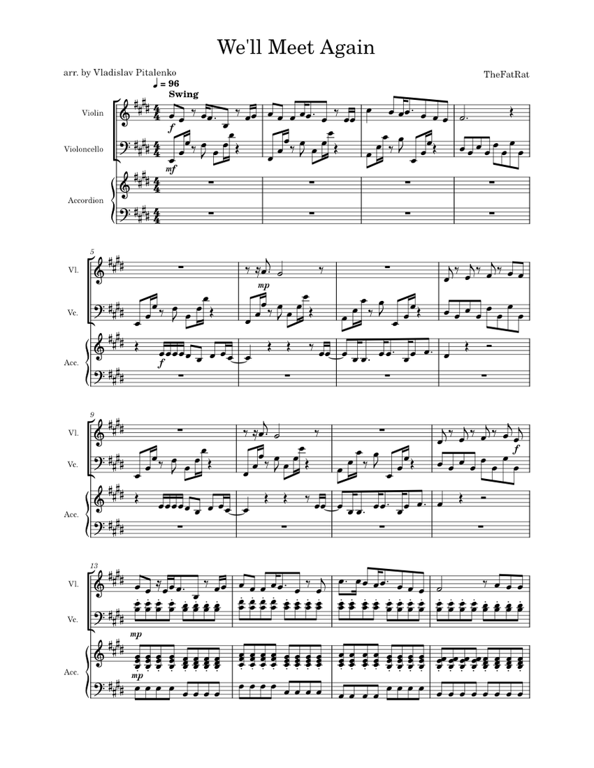 We'll Meet Again TheFatRat Sheet music for Accordion, Violin, Cello