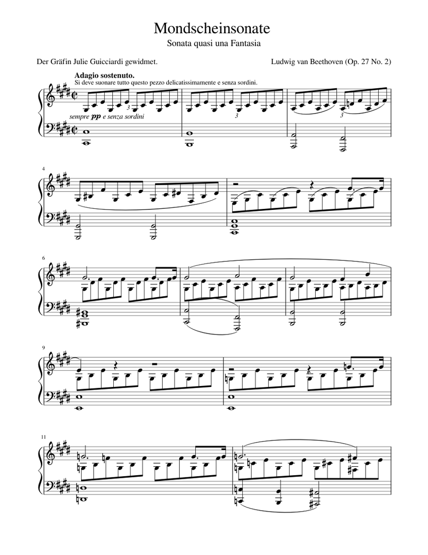 Político Garganta laberinto Beethoven - Mondscheinsonate - Moonlight Sonata (Piano Sonata No. 14) 1st  movement Sheet music for Piano (Solo) | Musescore.com