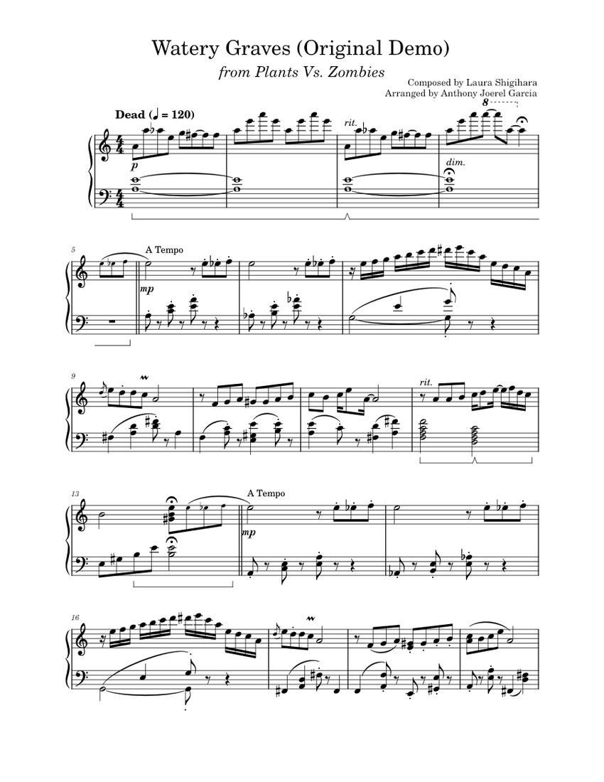Watery Graves (Original Demo) – Laura Shigihara Sheet Music for