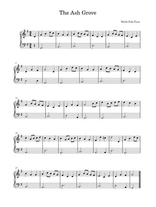 The Ash Grove – Welsh - Easy Piano