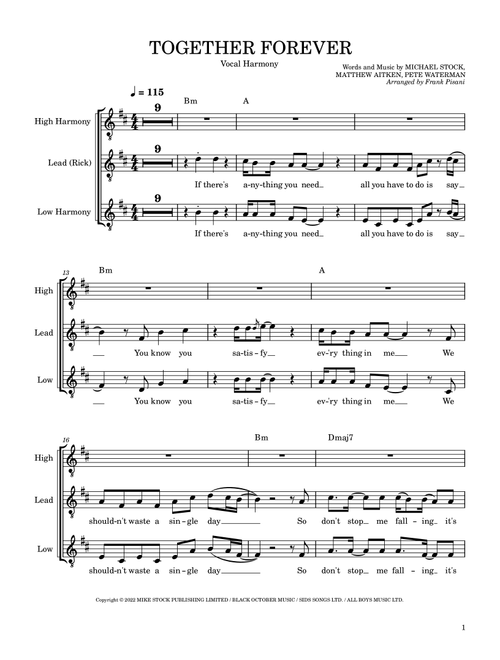 Together Forever (Arr. Frank Pisani) - Pete Waterman, Matthew Aitken, Michael Stock (Choral, 3-Part)