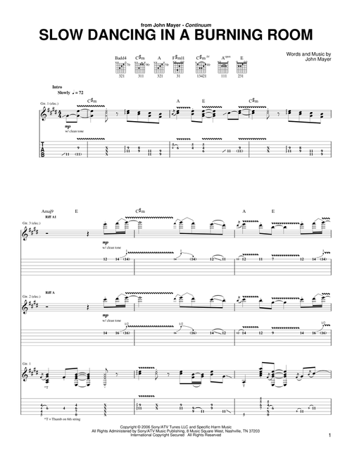 Slow Dancing In A Burning Room - John Mayer (Guitar Tab)