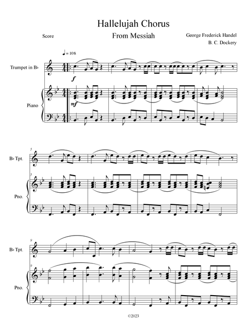 Hallelujah Chorus from Messiah (Trumpet Solo with Piano Accompaniment) (Arr. B. C. Dockery) - George Frederick Handel (Trumpet and Piano)