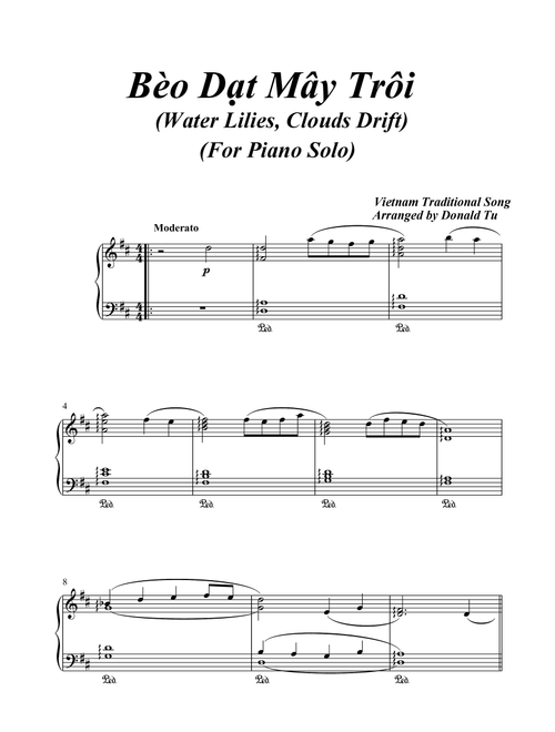 Beo Dat May Troi (Water Lilies, Clouds Drift) - Piano Solo (Arr. Donald Tu) - VietNam Traditional Song (Piano Solo)