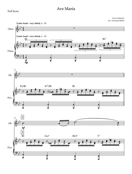 Ave Maria (Franz Schubert) for Oboe Solo and Piano with Chords (Arr. Fernando Britto) (Oboe and Piano)