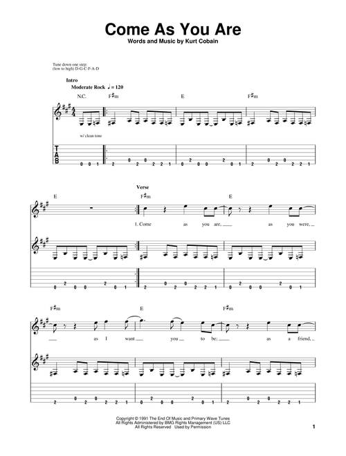 Come As You Are - Nirvana (Easy Guitar with TAB)