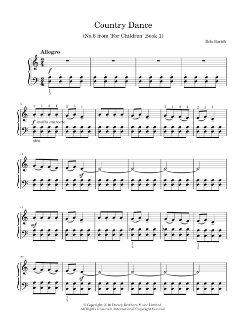 Country Dance (From 'For Children', Volume 1) - Béla Bartók (Easy Piano)