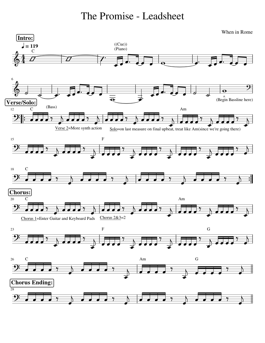 The promise – When in Rome Sheet Music for Piano (Solo) easy | MuseScore.com, image size:850x1100