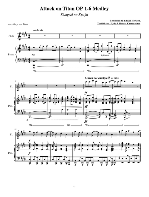 Attack on Titan Opening 1-6 MEDLEY for Flute and Piano | SHINGEKI NO KYOJIN