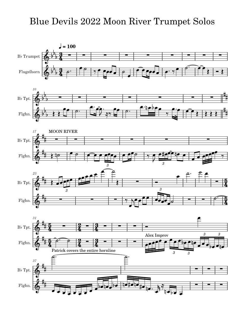 Blue Devils 2022 Moon River Trumpet Solos Sheet music for Flugelhorn