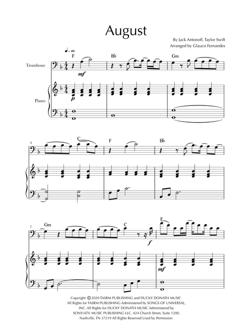 August (Arr. Glauco Fernandes) - Taylor Swift (Trombone and Piano)