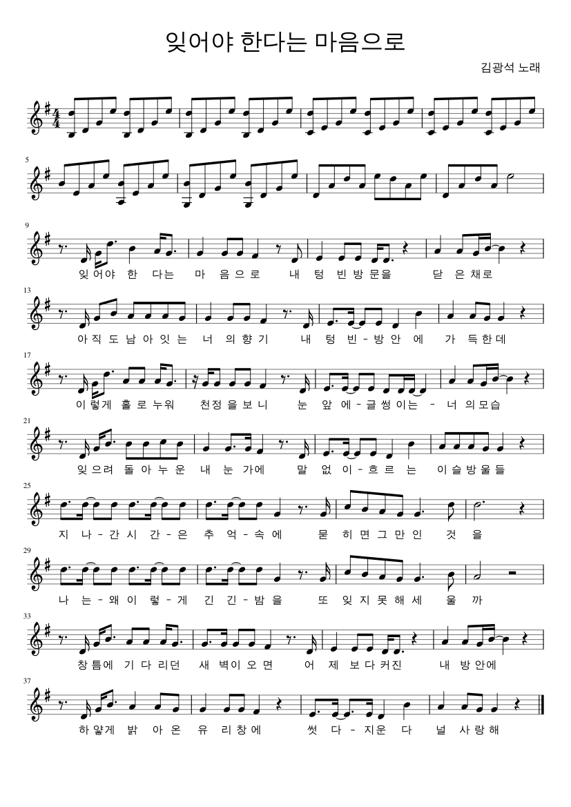 잊어야 한다는 마음으로 Sheet Music For Piano (Solo) | Musescore.Com