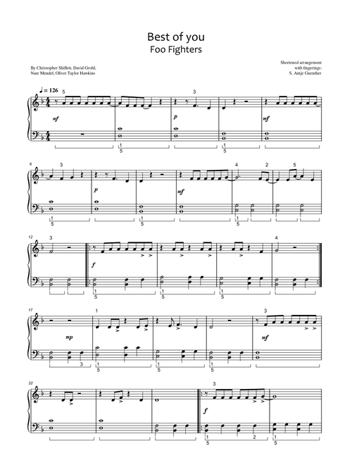 Best Of You (Arr. S. Antje Guenther) - Foo Fighters (Easy Piano)