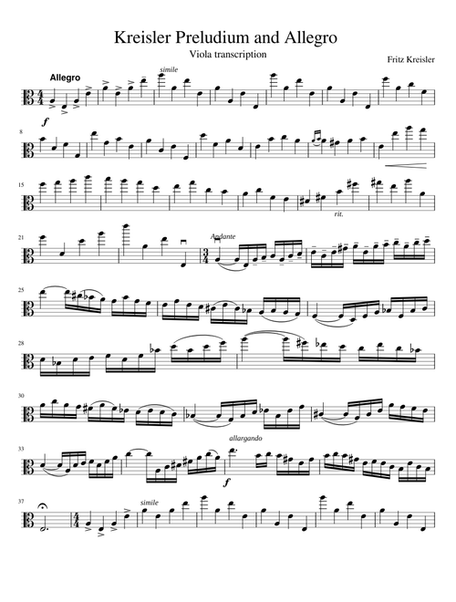 Kreisler Preludium and Allegro Viola arr.