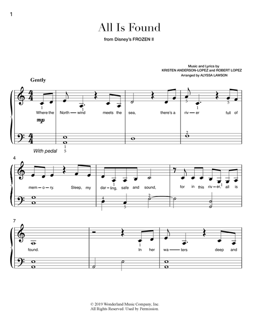 All Is Found (Arr. Alyssa Lawson) - Robert Lopez, Kristen Anderson-Lopez (Easy Piano)