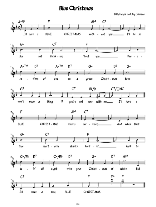 Blue Christmas (Lead sheet with lyrics )