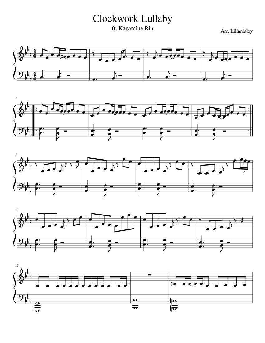Clockwork Lullaby vocaloid song (easy) Sheet music for Piano (Solo
