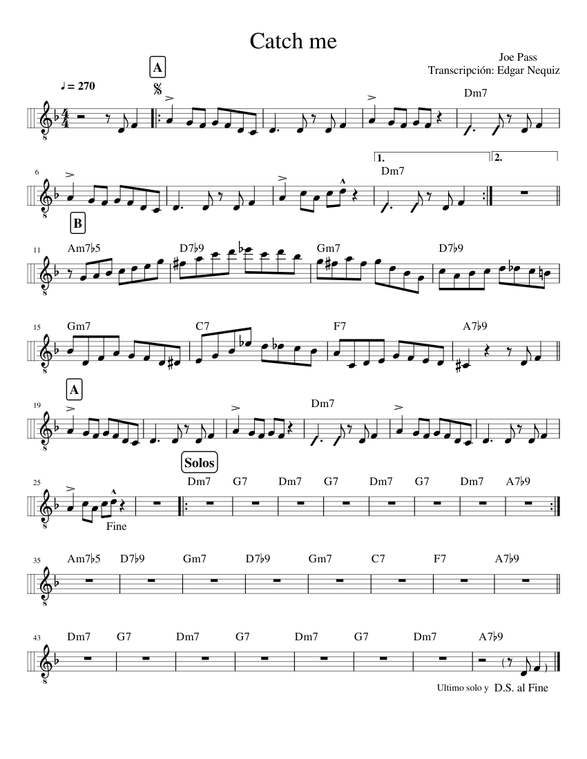 Catch me Joe Pass Sheet Music for Guitar (Solo) | MuseScore.com
