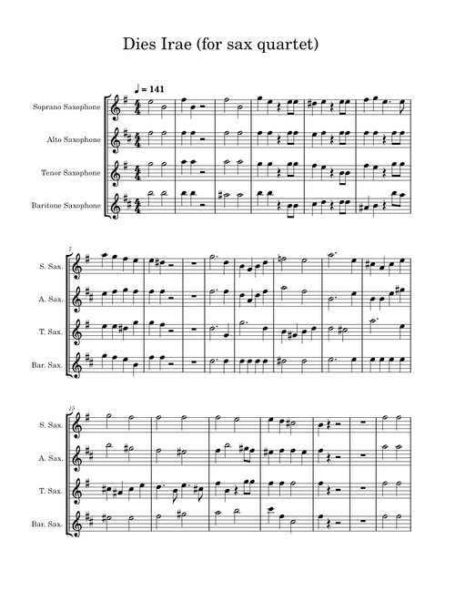 Dies Irae, KV 626 – Wolfgang Amadeus Mozart Dies Irae for Sax Quartet