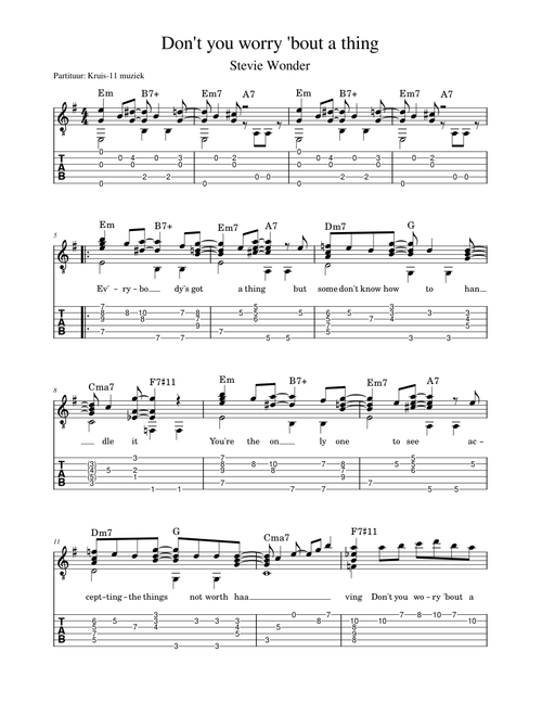Stevie Wonder - Don't you worry 'bout a thing - guitar TAB