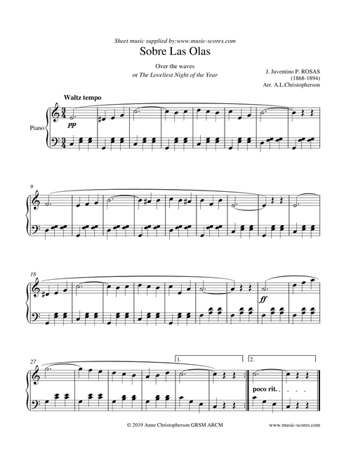 Over the Waves - Easy Piano (Arr. Anne L Christopherson GRSM ARCM) - Rosas, Juventino (Easy Piano)
