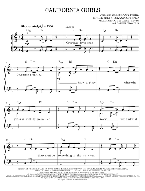 California Gurls - Katy Perry, Snoop Dogg (Easy Piano)