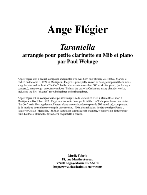 Ange Flégier: Tarantella for Eb clarinet and piano (Arr. Paul Wehage) (Clarinet and Piano)