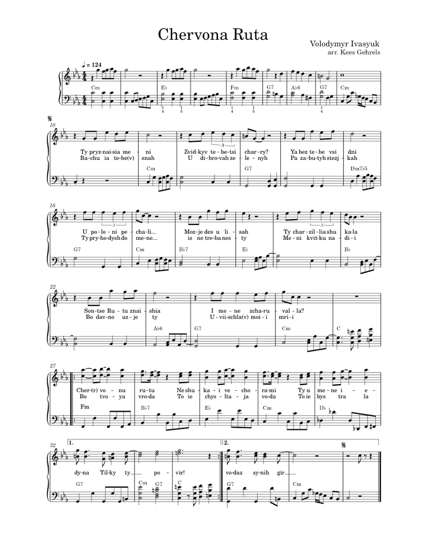 Chervona Ruta – Volodymyr Ivasyuk Sheet Music with Chords for Piano ...