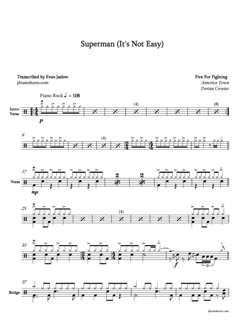 Superman (It's Not Easy) (Arr. Evan Aria Serenity) - Five For Fighting (Drums)