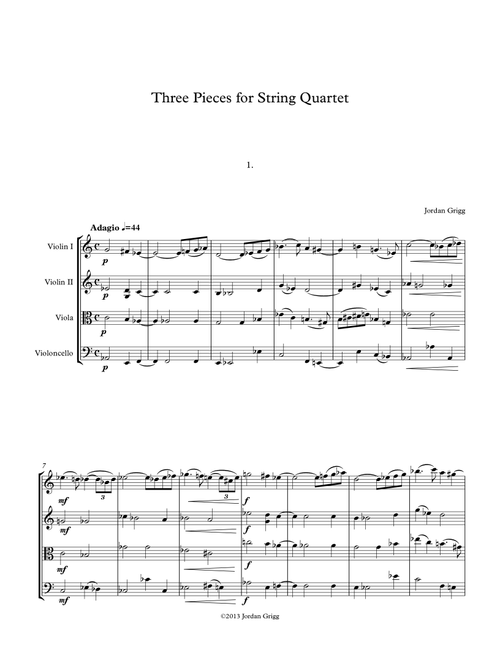 Three Pieces for String Quartet - Jordan Grigg (String Quartet)