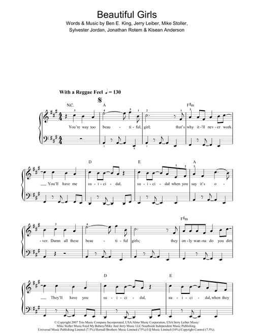 Beautiful Girls - Sean Kingston (Easy Piano)