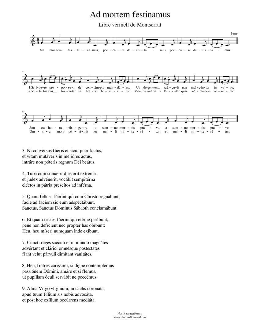 Ad Mortem Festinamus – Anonymous Sheet Music for Vocals (Choral ...