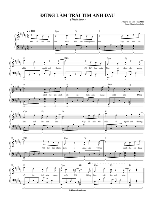 SHEET PIANO: ĐỪNG LÀM TRÁI TIM ANH ĐAU || SƠN TÙNG MTP || TRÍCH ĐOẠN