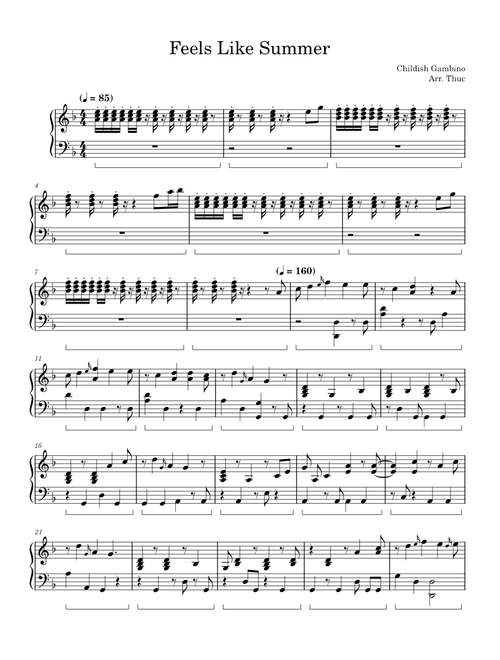 Feels like summer – Childish Gambino (Piano Solo)
