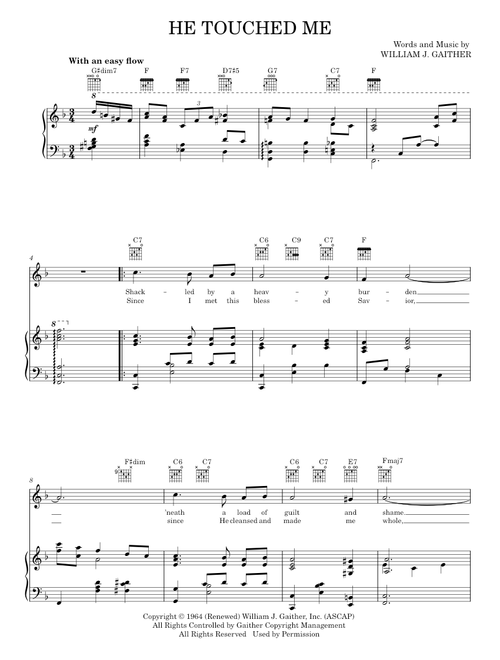 He Touched Me - Elvis Presley, William J. Gaither (Piano-Vocal-Guitar)