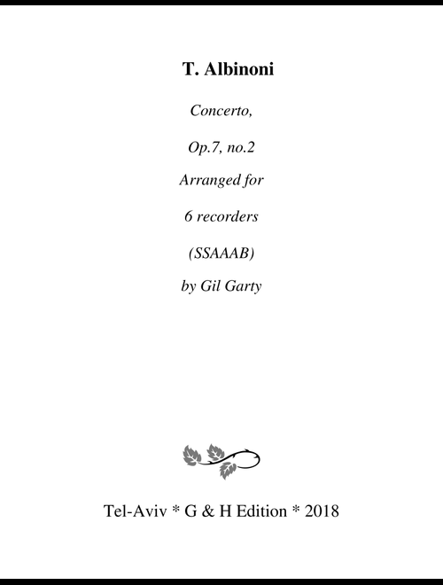 Concerto Op.7, no.2 (arrangement for 6 recorders) (Arr. Gil Garty) - Tomasso Albinoni (Recorder Ensemble)