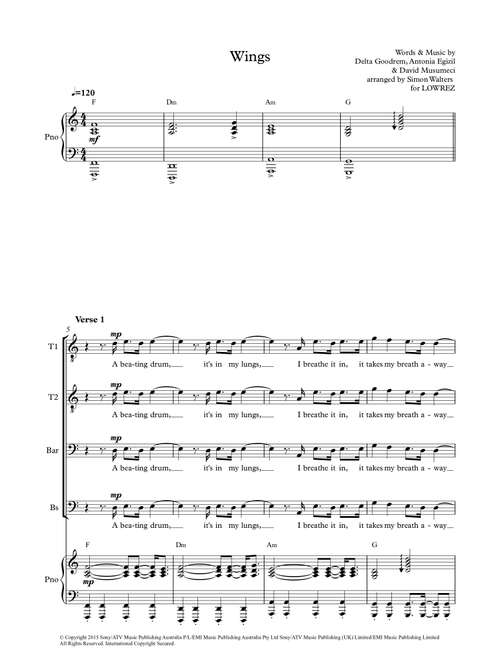 Wings (Arr. Simon Walters) - Delta Goodrem (Choral, TTBB)