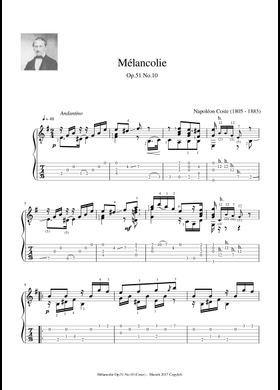 Mélancolie Op.51 No.10 - Napoléon Coste (1805 - 1883) - Tablature