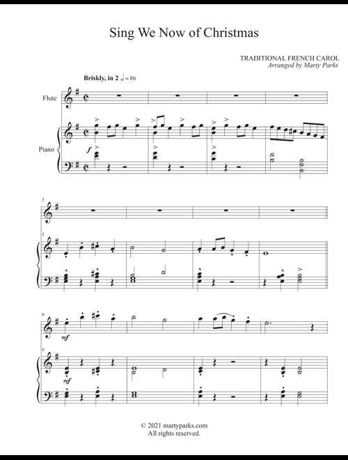 Sing We Now of Christmas (Flute-Piano) (Arr. Marty Parks) - Traditional French Carol (Flute and Piano)
