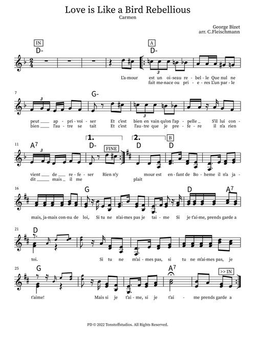 Love is like a bird rebellious (Arr. Christoph Fleischmann) - Oblivion - The Culture Clash Ensemble (Lead Sheet - Fake Book)