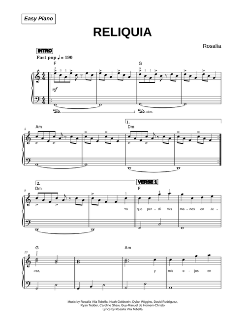 Reliquia - ROSALÍA (Easy Piano)