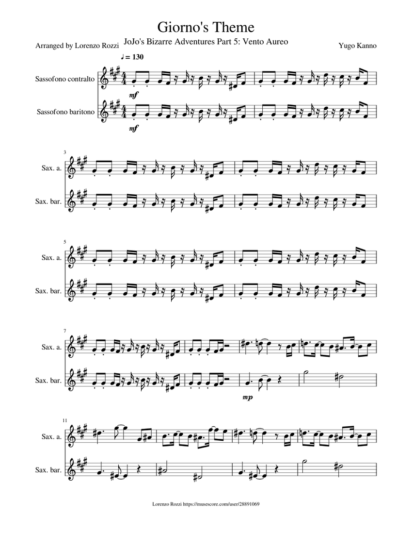 JoJo s Bizarre Adventure Golden Wind OST Giorno s Theme Sheet Music jojo-s-bizarre-adventure-golden-wind-ost-giorno-s-theme-sheet-music