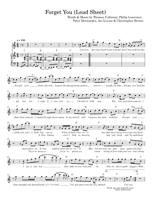 Forget You – Cee Lo Green - Lead Sheet - Original