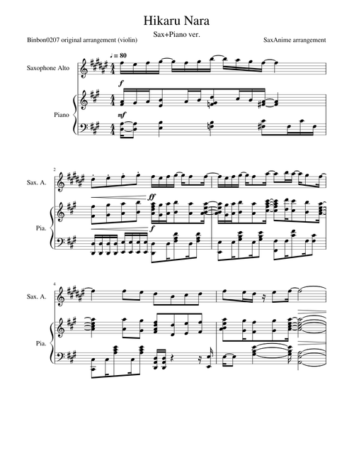 Hikaru Nara Sax/Piano - Your Lie In April OP1