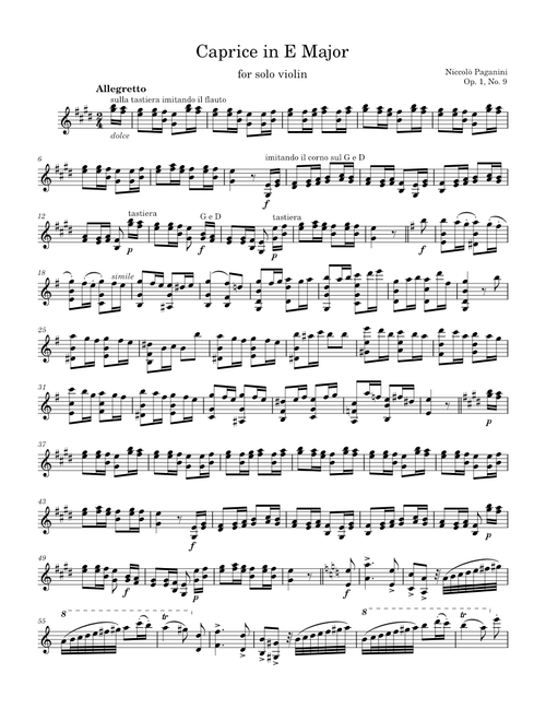 Solo Violin Caprice No. 9 in E Major - N. Paganini, Op. 1., No. 9
