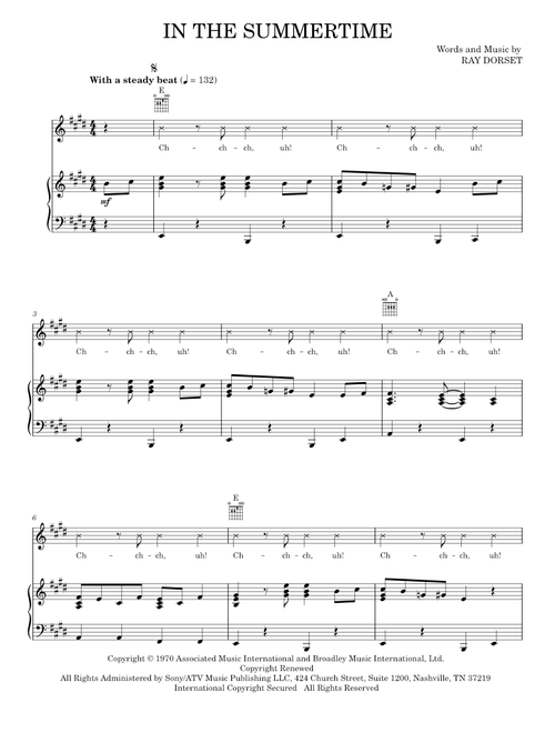 In The Summertime - Mungo Jerry, Shaggy (Piano-Vocal-Guitar)