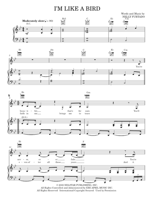 I'm Like A Bird - Nelly Furtado (Piano-Vocal-Guitar)