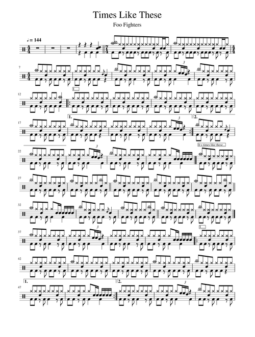 Times Like These - Foo Fighters - Drum Sheet