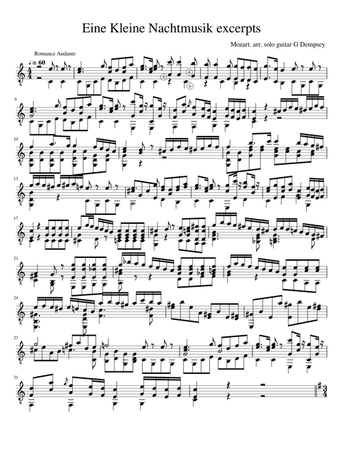 Eine Kleine Nachtmusik Excerpts, Mozart, arr. solo guitar G Dempsey