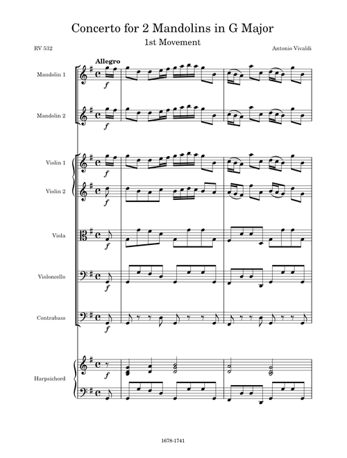 Concerto for 2 Mandolins in G Major, RV 532, 1st Movement – Antonio Vivaldi